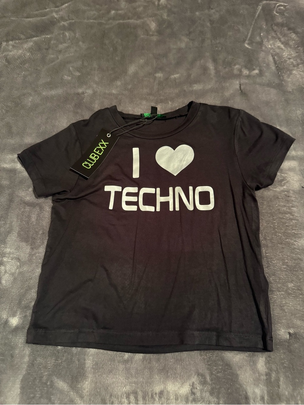 Club Bexx Black "I ♥ Techno" Crop Tee